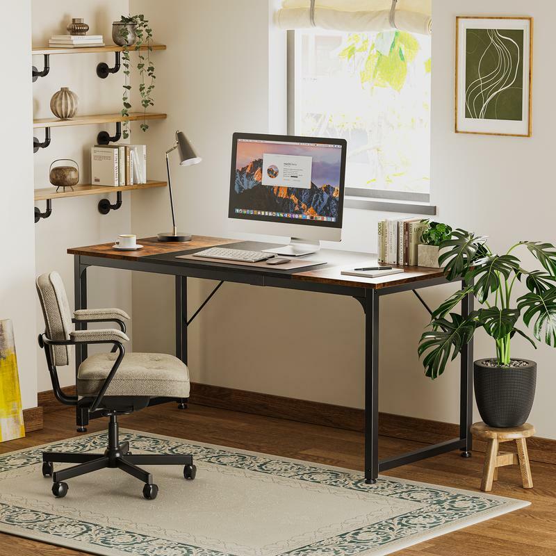 E 책상, 사무실 책상, 게임 책상, 홈 오피스, 서재, 모던한 심플 책상, 대형 다리, 금속 프레임