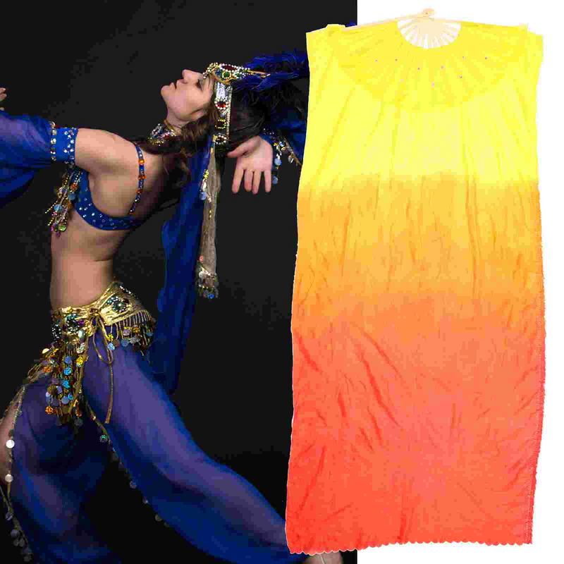 Женский атласный веер для танцев, длинная шелковая Складная Фата с квадратным флагом, бамбуковые вееры