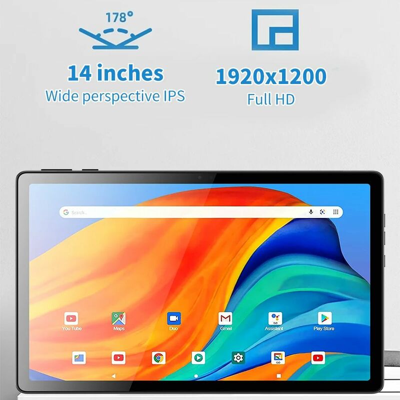Tablette PC Android 12, écran 14 pouces 2K, 8 Go de RAM + 512 Go, Dean 13MP Octa Core, 10000mAh