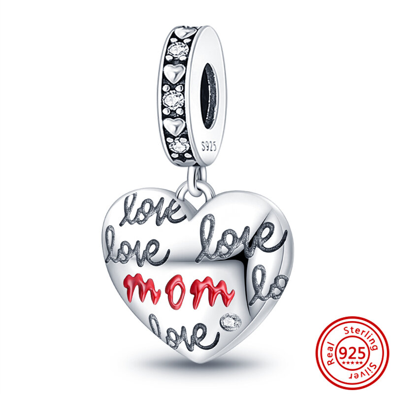 925 Sterling Silver Mother's Day Charm Love Mom Mama Wife Daughter Pendant Heart Beads Fit Pandora 925 Original Bracelet Jewelry