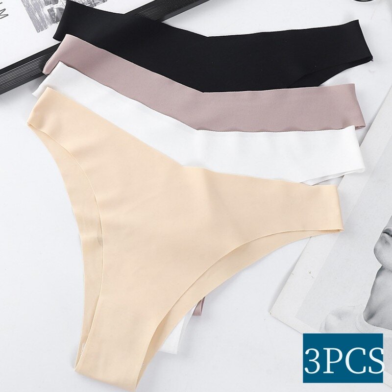 3pcs Seamless Panties For Women Silky Low Waist V-Waist Briefs Cotton Crotch Breathable Underwear Quick-Drying Sports Underwear