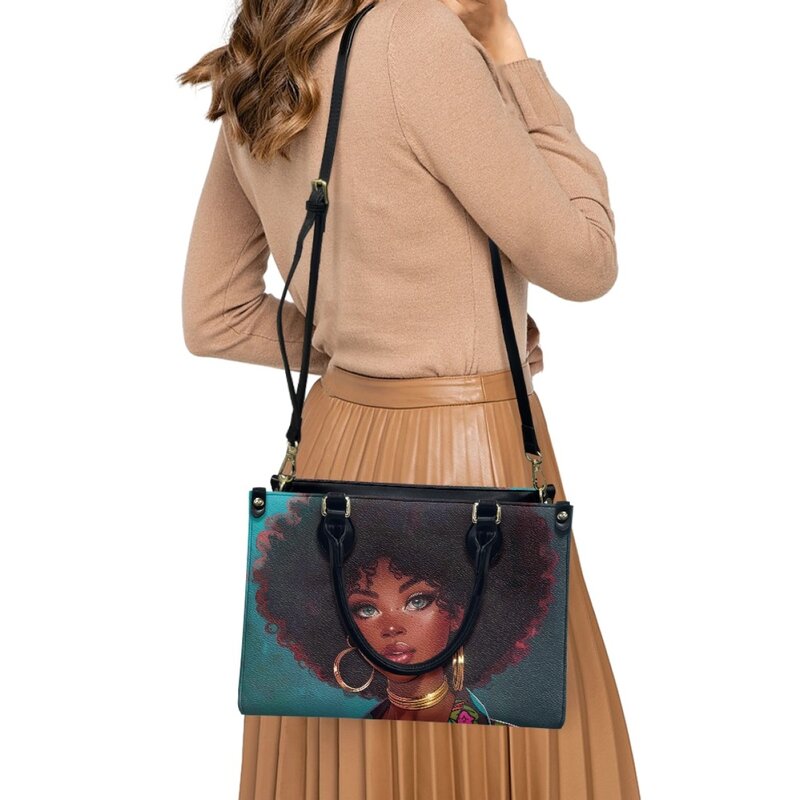POD Drop Ship Women Handbags Afro Girl Brand Design Luxury PU Leather Cross Body Bags for Female Casual Shoulder Bolsa  Mujer