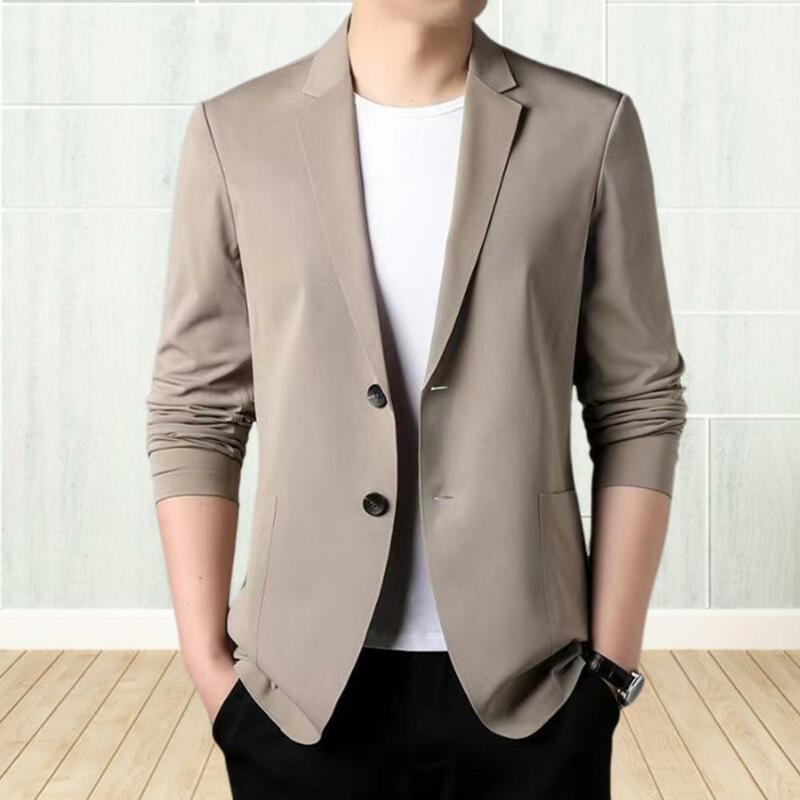 Chaqueta de traje de un solo pecho para hombre, abrigo de traje Formal de negocios, solapa, manga larga, chaqueta de botonadura única con bolsillos, elegante