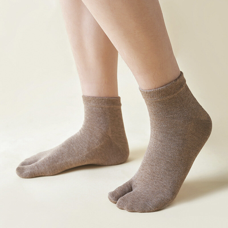 Meias de 2 Toe Flip Flop sólido masculino, meias de algodão Geta tornozelo, meias de algodão estilo japonês, sandália Split Toe, 5 pares