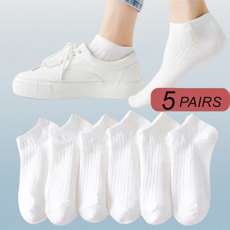 5 Pairs/Pack Cotton Socks Ankle Socks Women High Quality 100% Cotton Invisible Sweat-absorbing Girls Low Tube Boat Socks 36-42