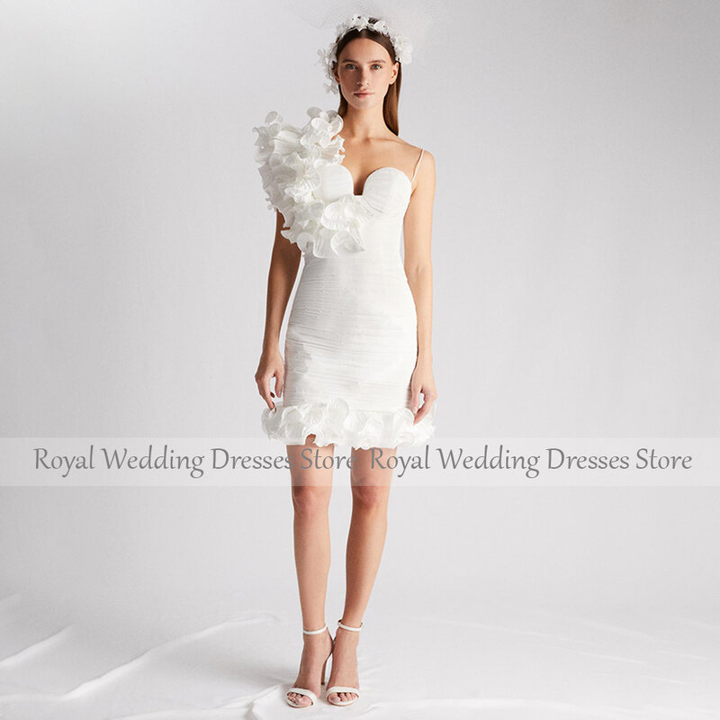 Short Wedding Dress Ruffle One Shoulder Sheath/Column Mini  Gowns for Women Sweetheart Custom Made Bridal Dresses Ivory