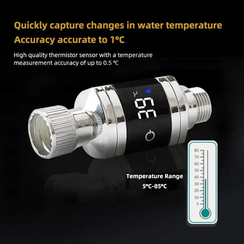 High-precision Water Temperature Monitor Silvery Multifunctional Shower Water Thermometer ABS LED Digital Display