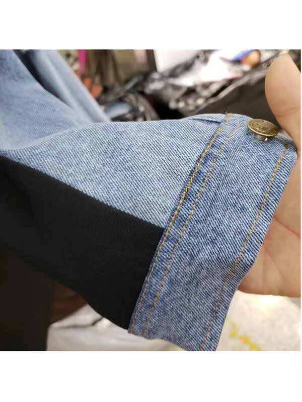 Garnitur Casual kurtki kobiety 2023 koreański moda jesień osobowości luźny dżins Patchwork marynarka płaszcz Femme kurtki jeansowe