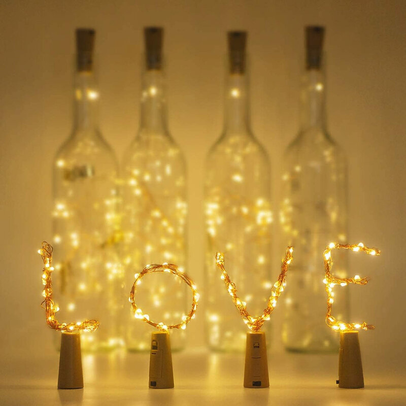 Garrafa de vinho LED String Luzes, Alimentado por bateria, Fio de cobre, Luz fada, DIY Forma Garrafas Lâmpada, Decoração de casamento, 3 pcs, 1pc