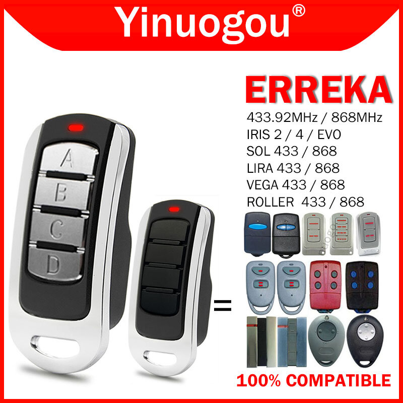 ERREKA SOL / LIRA / VEGA / ROLLER Télécommande de porte de garage 433,92 MHz 868 MHz ERREKA IRIS 2 4 Télécommande Ouvre-porte de garage