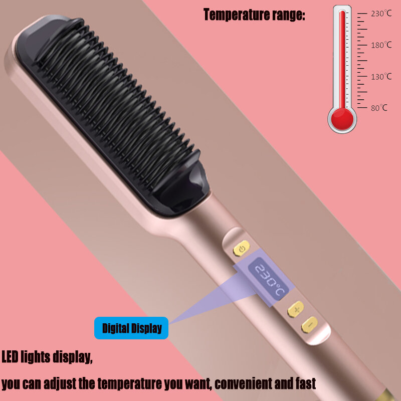 Straightener Comb Negative Ion Anti-Scalding Straightening Brush Straight Hair Electric Hot Comb Straightener Comb Styling Tool