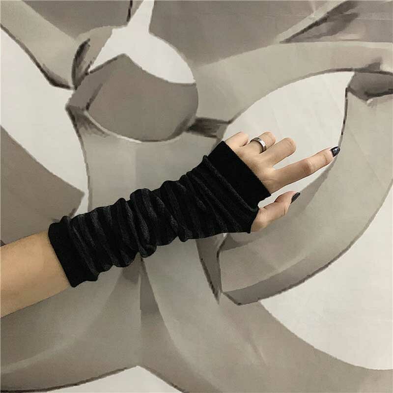 Black Punk Long Fingerless guanti polsino per donna uomo Sport guanti da esterno guanti a gomito Cool Stretch Arm Warmer Y2k accessori