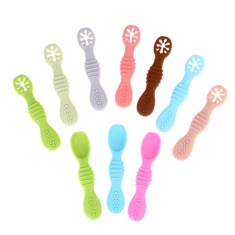 Nuovo cucchiaio per bambini giocattoli per massaggiagengive in Silicone apprendimento cucchiaio per l'alimentazione utensili per l'allenamento stoviglie per neonati cucchiai per l'apprendimento dei neonati massaggiagengive