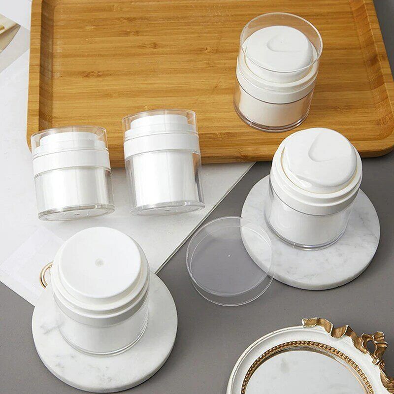 Tabung kosmetik krim akrilik 15/30/50ml, kaleng isi ulang botol vakum gaya tekan krim botol kecil kosmetik tanpa udara