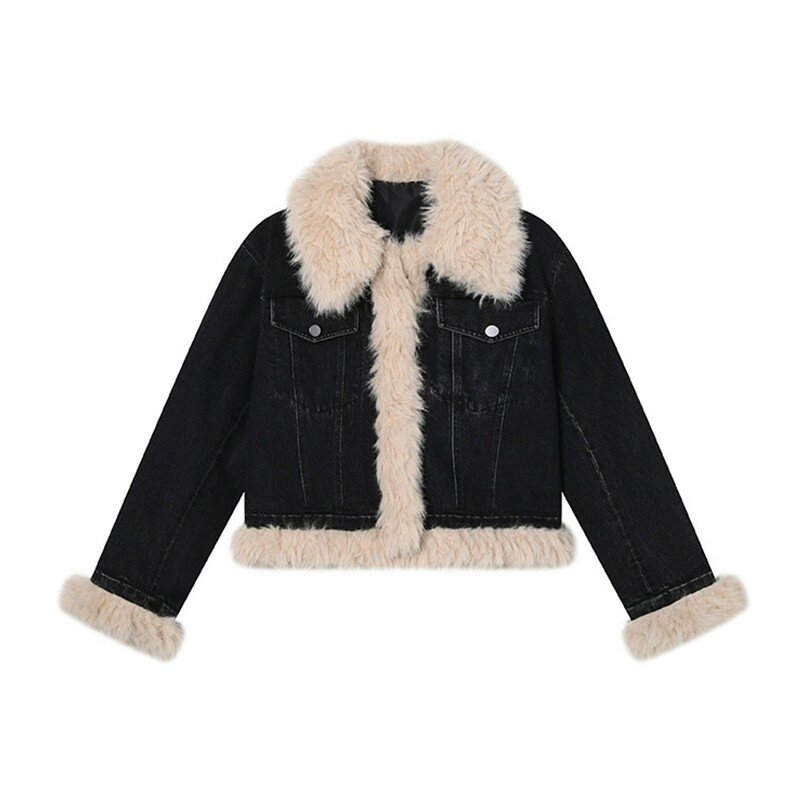 Karrram-chaqueta vaquera de estética Y2k para mujer, abrigo vaquero Grunge de piel de los años 2000, estilo Harajuku, Vintage coreano, Invierno