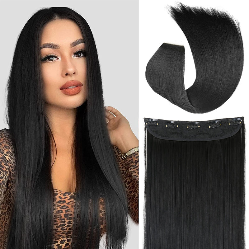 Long Straight 5 Clips In Hair Extensions Natural Synthetic Heat Resistant One Piece False Blonde Black Brown Hairpiece