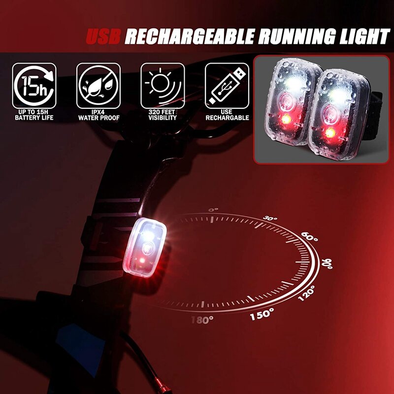ไฟ LED นิรภัยชาร์จผ่าน USB ไฟวิ่งไฟแฟลชรถยนต์แบบคลิปหนีบสำหรับวิ่งขี่จักรยานเดินเขาเดินในเวลากลางคืน
