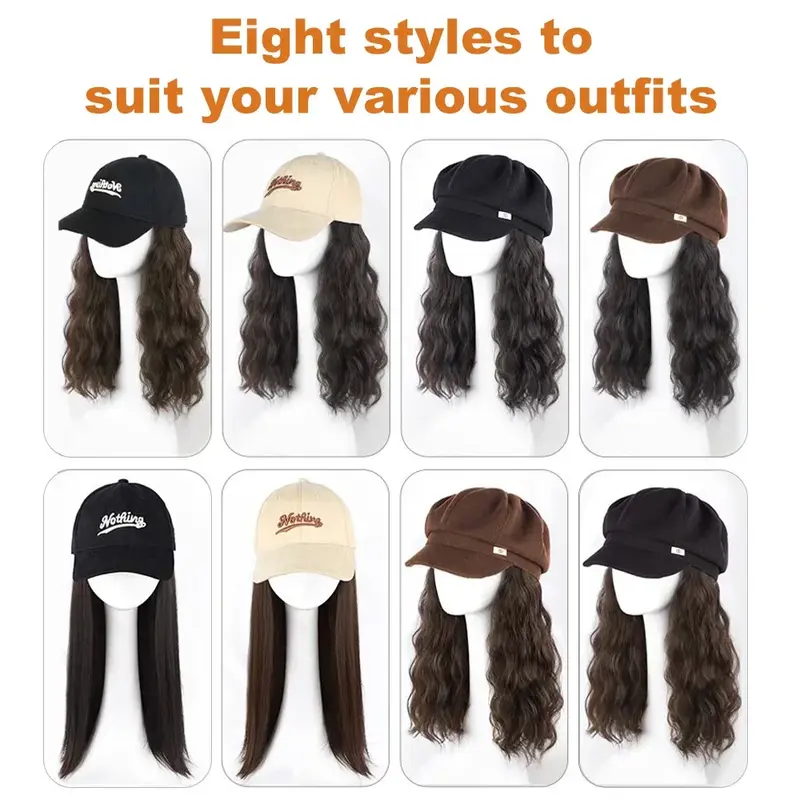 Perucas sintéticas para mulheres, chapéu preto, boné de peruca, cabelo resistente ao calor, festa diária, boina, naturalmente
