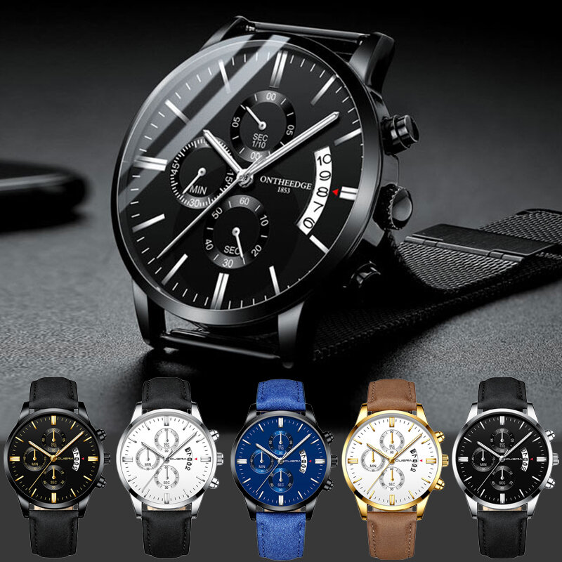ساعة كوارتز رجال الأعمال الفاخرة ، العلامة التجارية الذكور ، الحد الأدنى ، عادية ، حزام من الجلد ، التقويم الرقمي ، ساعة اليد ، على مدار الساعة