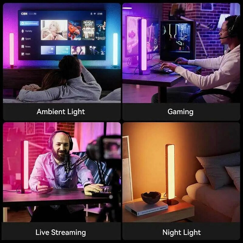 USB LED Light Bars RGB 16 Color Changing TV Backlights Music Sync Ambient Lamp Rhythm Strips for Bar Gaming Room Bookshelf Decor