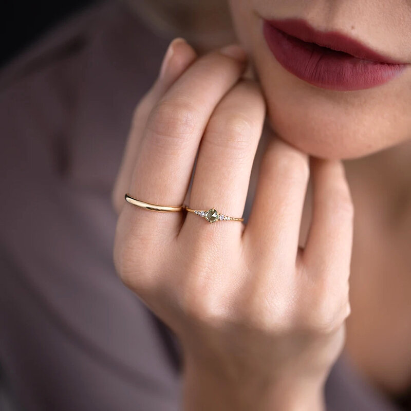 Aide-925 스털링 실버 프레쉬 민트 그린 지르콘 반지, 여성을 위한 미니멀리스트 크리스탈 얇은 슬림 스태킹 가능한 손가락 반지 쥬얼리