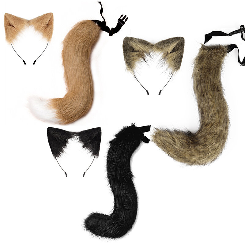 Banda de pelo con orejas de zorro para fiesta de Halloween, simulación ajustable, cola de zorro, felpa, Cosplay, exposición de Anime, accesorios de decoración