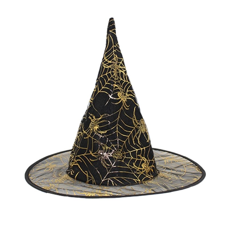 Chapéu bruxa tule com lantejoulas para decorações Halloween fantasia cosplay máscaras