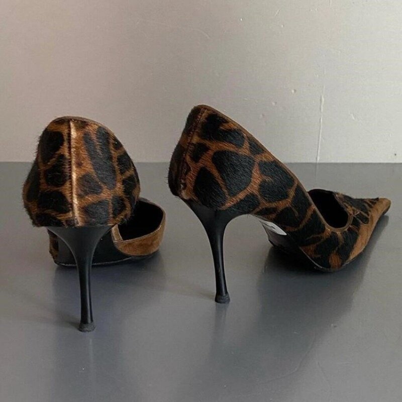 Zapatos de tacón alto con estampado de leopardo para mujer, calzado Sexy de punta estrecha, de alta calidad, cómodo, sin cordones, para oficina, Primavera, 2024