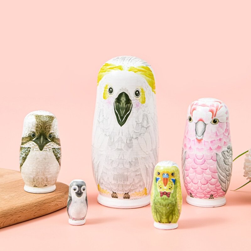 Mooie Russische Nesting voor Kids Art Crafts Uil Poppen Kleur Geschilderd Houten