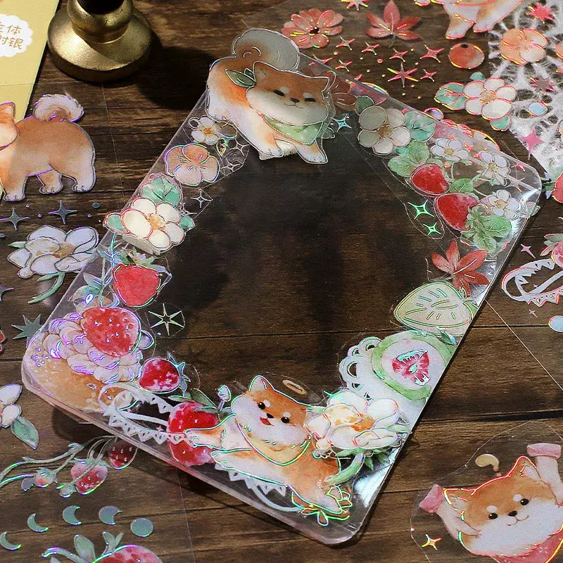 3 fogli/pacco Laser abbronzante PET Hot Stamping meduse Cute Bear Dog Florals adesivi decorativi trasparenti