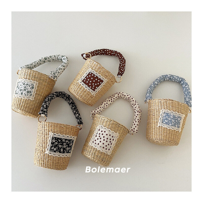 Bolso de paja para niños, Mini bolso de estilo coreano para bebé, personalizado, tejido de hierba, cesta bonita de verano, 2024