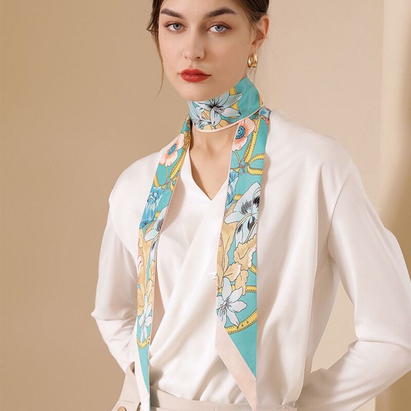 Multi-funzione fiore stampa manico borsa nastri donna sciarpa stile coreano fazzoletto da collo lungo nastro sciarpa stile pastorale fascia per capelli