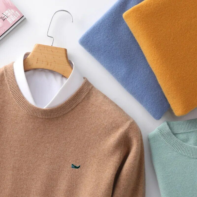 Sweter kaszmirowy sweter z okrągłym dekoltem i dekoltem męski luźny M-5XL dzianinowa bluzka jesienno-zimowy nowy ciepła koszulka koreańskie Casual