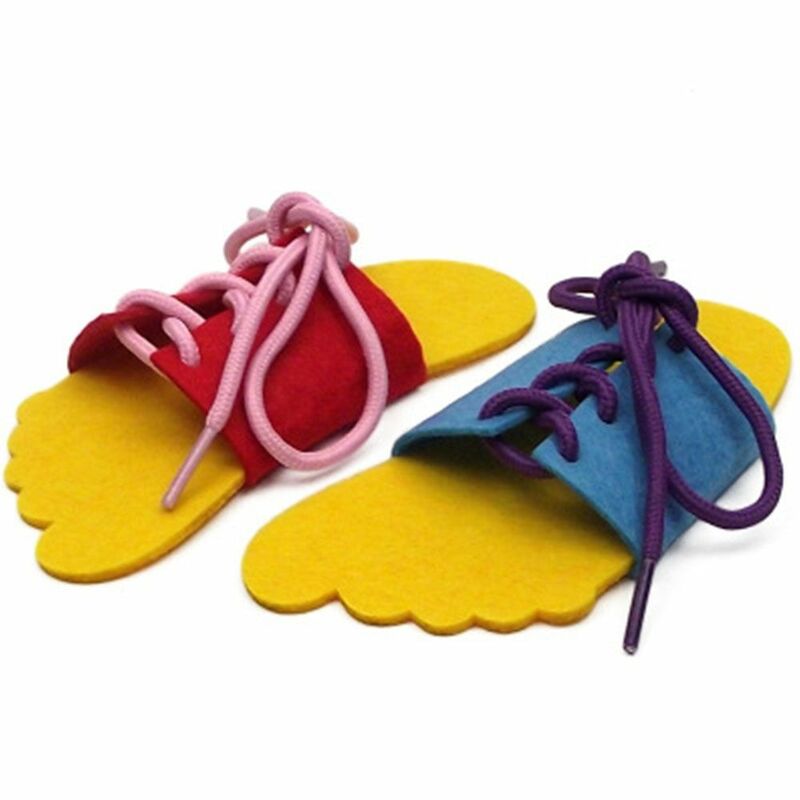 รองเท้าสำหรับการเรียนการสอนหลากสีผูกเชือกรองเท้าของเล่นเพื่อการศึกษาสำหรับเด็ก