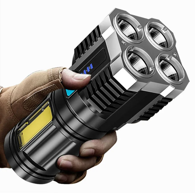 Quad-Core Bright LED Flashlight Strong Light Rechargeable Super Bright Small Special Forces Outdoor Multi-functional Spotlight