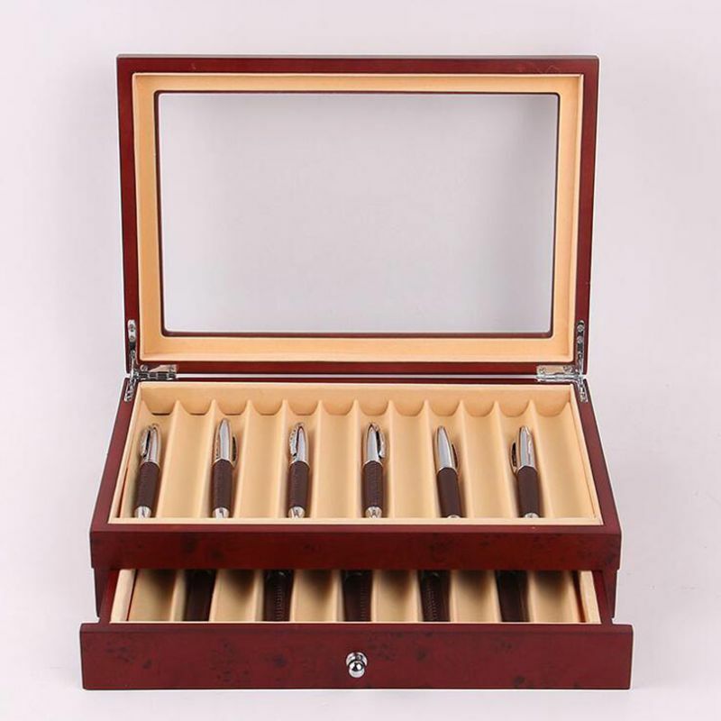 Vetrina portapenne in legno nero/bordeaux, capacità 23 penne, scatola Organizer per raccoglitore di penne stilografiche con finestra trasparente