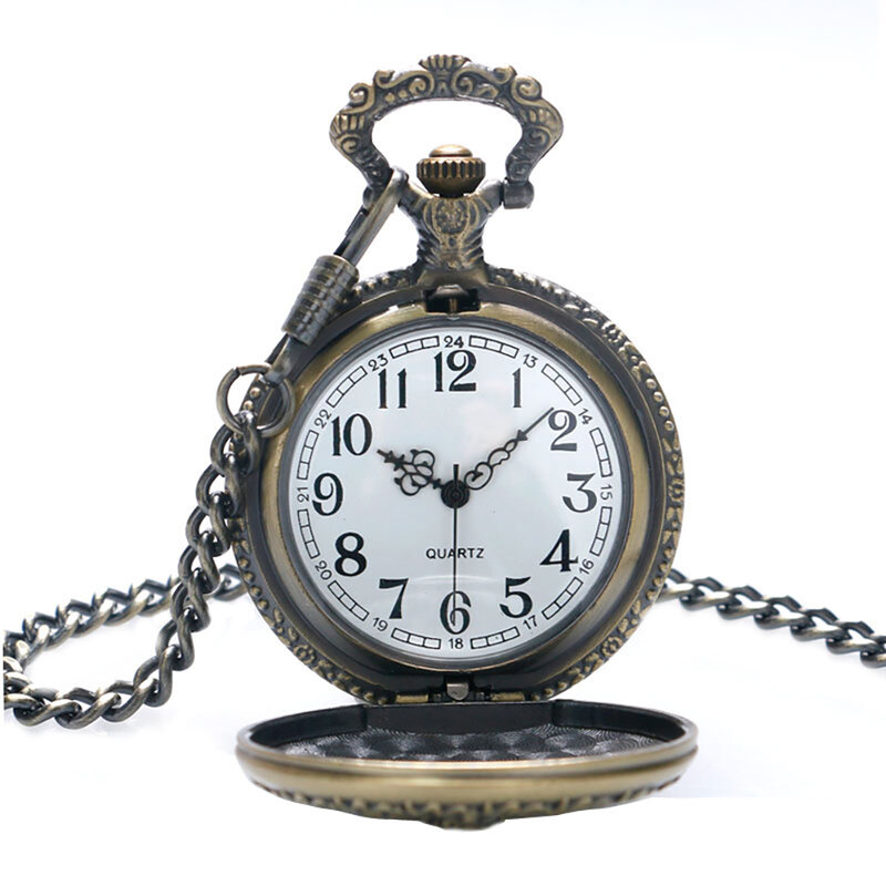 Vintage Bronze Cross Arabic Number Pocket Watch Quartz Analog 30cm Pocket Chain Pendant Clock Present Men Women