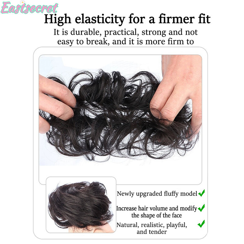 إيستسيك-شنيون مستقيم قصير مع شريط مطاطي ، سكرونشي اصطناعي ، كعكة شعر فوضوية ، ألياف عالية الحرارة ، وصلات شعر