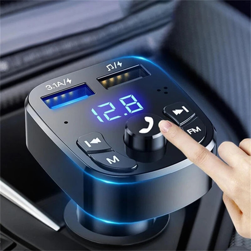 車のmp3プレーヤー,Bluetooth 5.0,ノイズリダクションオーディオ,デュアルUSB,急速充電器を備えたワイヤレスFMトランスミッター