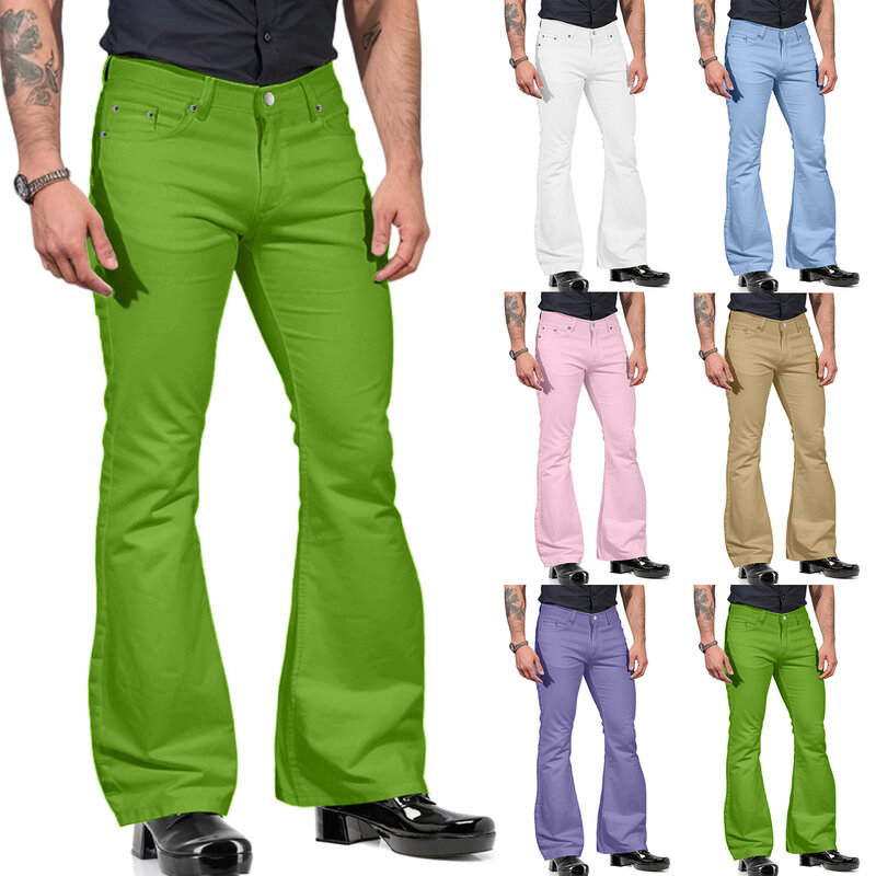 Брюки мужские Стрейчевые с карманами, модные повседневные штаны с колокольчиками, однотонные брюки