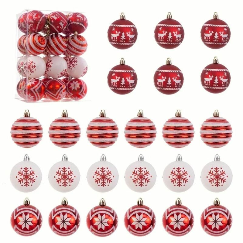 24 Stuks Geschilderde Kerstbal 6Cm Kerstboom Ornament Opknoping Hanger Home Kerstversiering Vakantie Nieuwjaar Cadeau