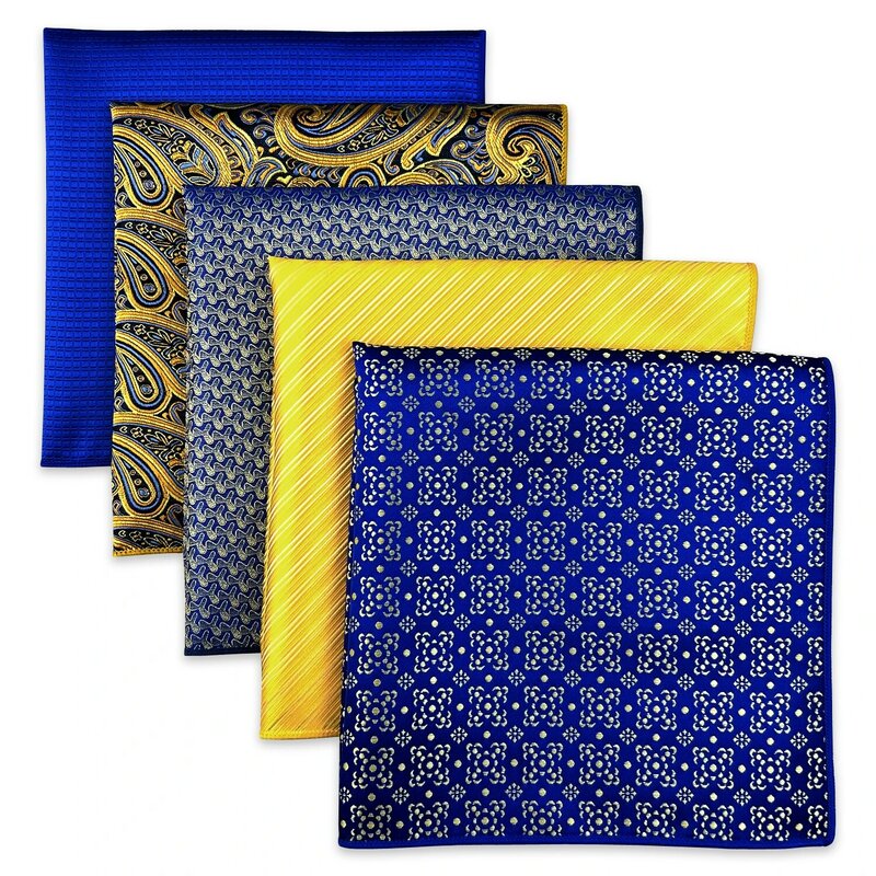 5 Pieces Assorted Mens Pocket Square Silk Handkerchief Set Colorful Large Accessories Gift Party