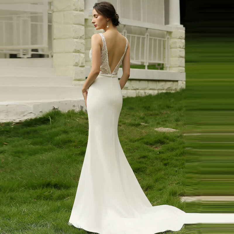 Женское свадебное платье с V-образным вырезом, без рукавов