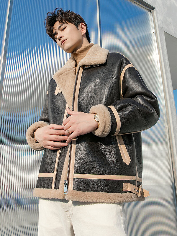Мужская Двухсторонняя куртка из натуральной кожи и меха, новая зимняя куртка из овчины, 2023