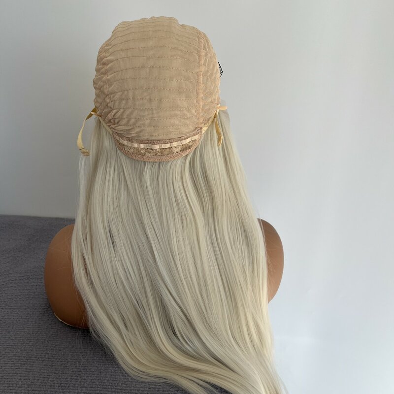 Perruque Lace Front Wig synthétique sans colle, blonde platine, HD, pour femmes