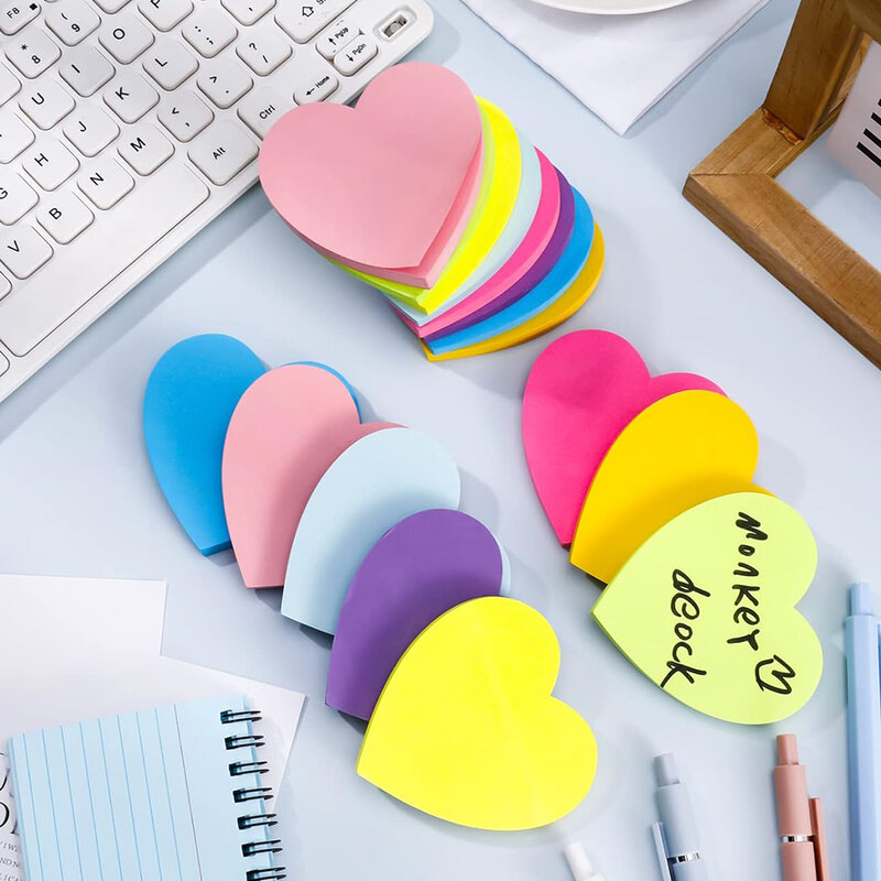 Cute Kawaii Love Hearts Paper Sticky Notes Post Memo Pads Notepads Aesthetic Stationery School Office Supply Planner Index Tabs