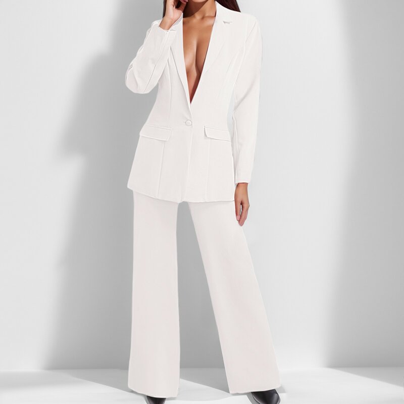 Conjunto de chaqueta y pantalón para mujer, traje liso de dos piezas, pantalones de pierna ancha, Blazer elegante, ropa Normal, 2024