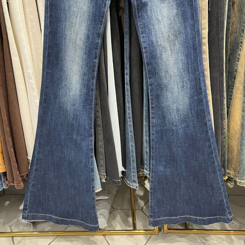 Pantalones vaqueros de cintura alta para mujer, microbocina ajustado con pantalón largo, lavado a la cadera, novedad de otoño, 2024