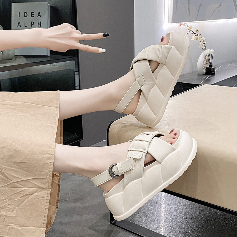 7CM luksusowi projektanci 2024 modne skórzane damskie sandały na platformie masywne sportowe buty na koturnie dla kobiety letnie buty studenckie duże