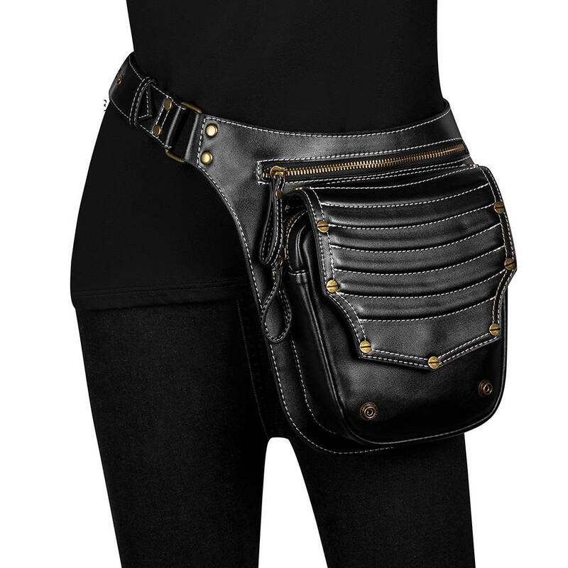 Bolsa de ombro punk retrô para homens e mulheres, bolsa feminina Fanny, bolsa para as pernas, bolsa de cintura, bolsa mensageiro, ao ar livre, tendência